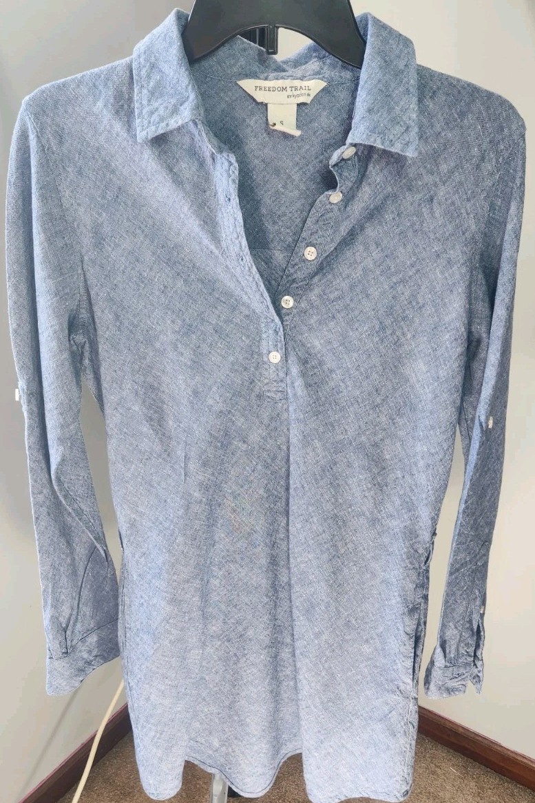 FREEDOM TRAIL by KYODAN Linen Shirtdress Women’s Size Small Blue