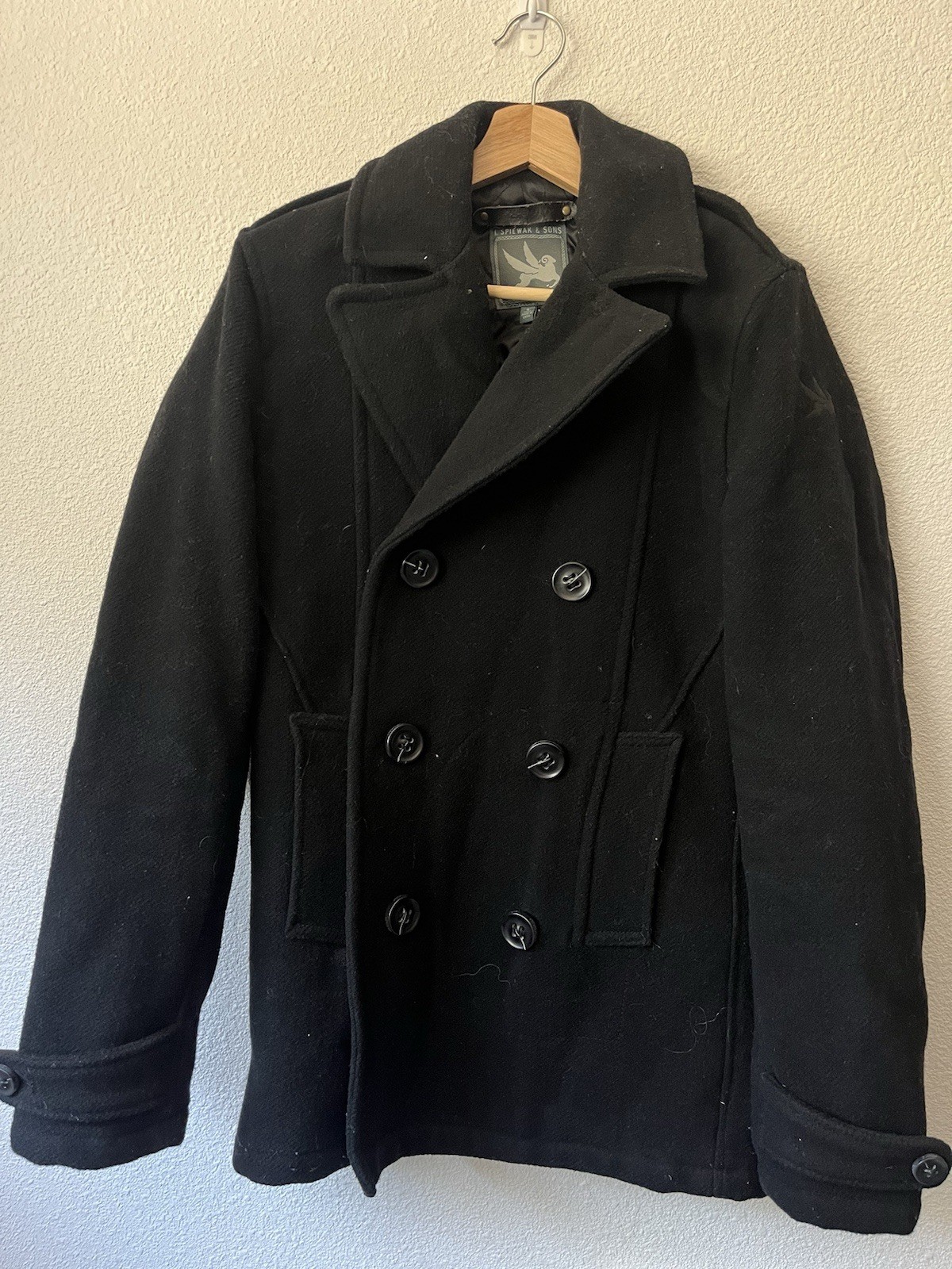 I. Spiewak & Sons Black Pea Coat Men’s Size Medium M Wool Blend Double Breasted