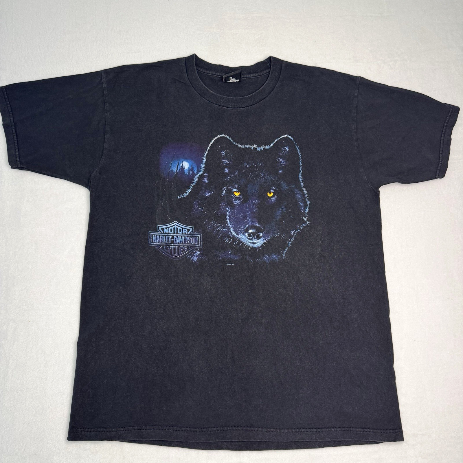 Vintage Y2K Harley Davidson Wolf T Shirt Size XL Faded Black Elkhart Indiana
