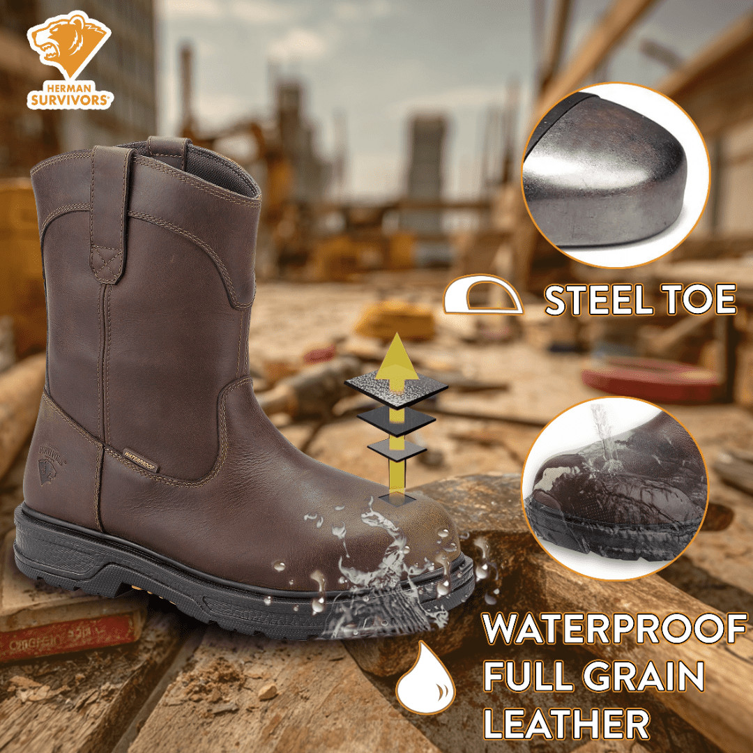 Herman Survivors Men’s Plower Waterproof Pull-On Steel Toe Work Boots: 11-13