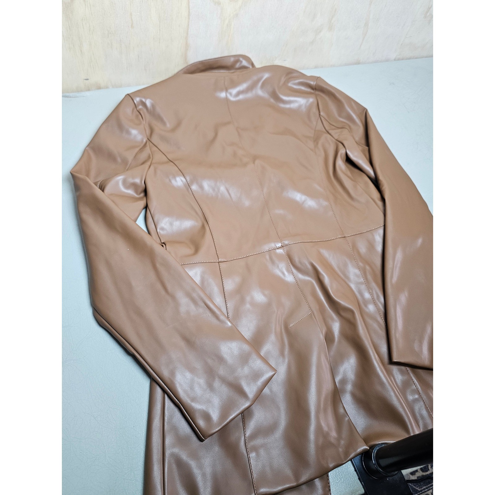 Laundry by Shelli Segal Tan Faux Leather Blazer Jacket Brown XS L1WF0038