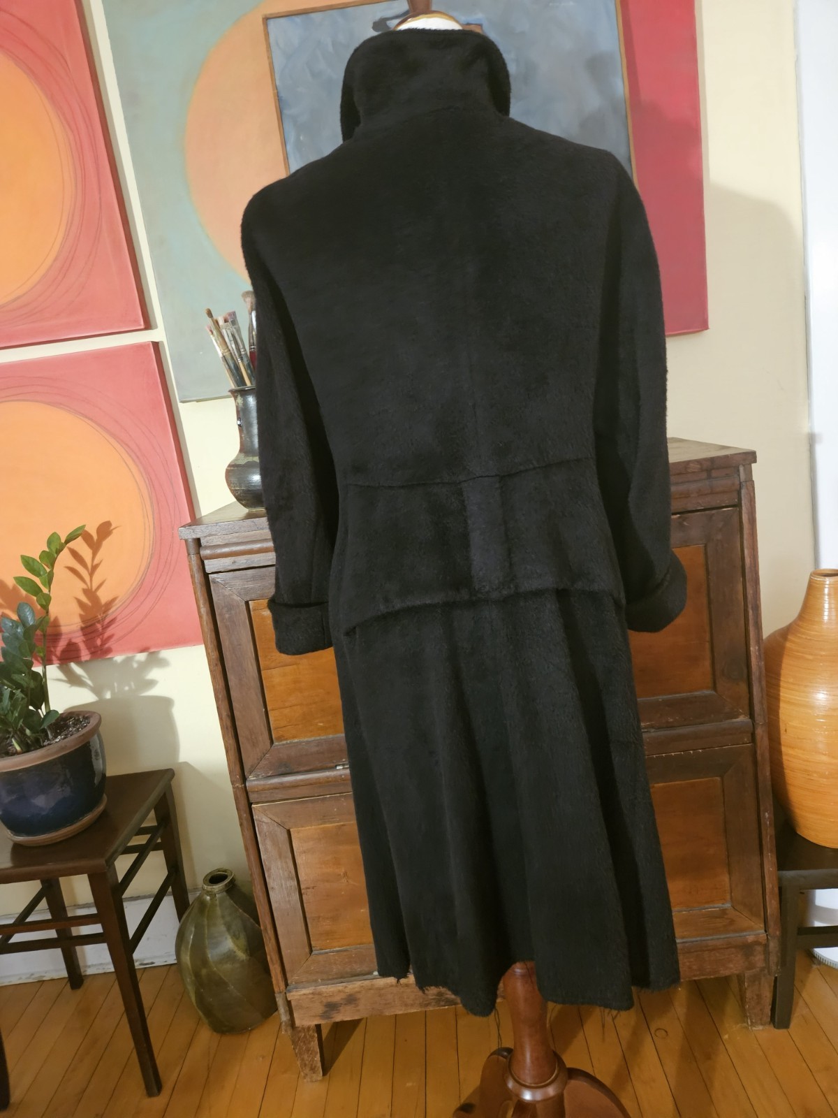Rundholz DIP Black Alpaca Blend Deconstructed Coat w Ribbon Detail XS/S