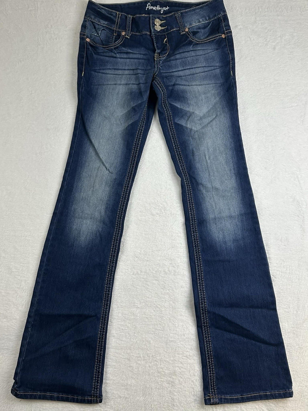 Amethyst Juniors Size 5 Dark Wash Bootcut Jeans Double Button Waist