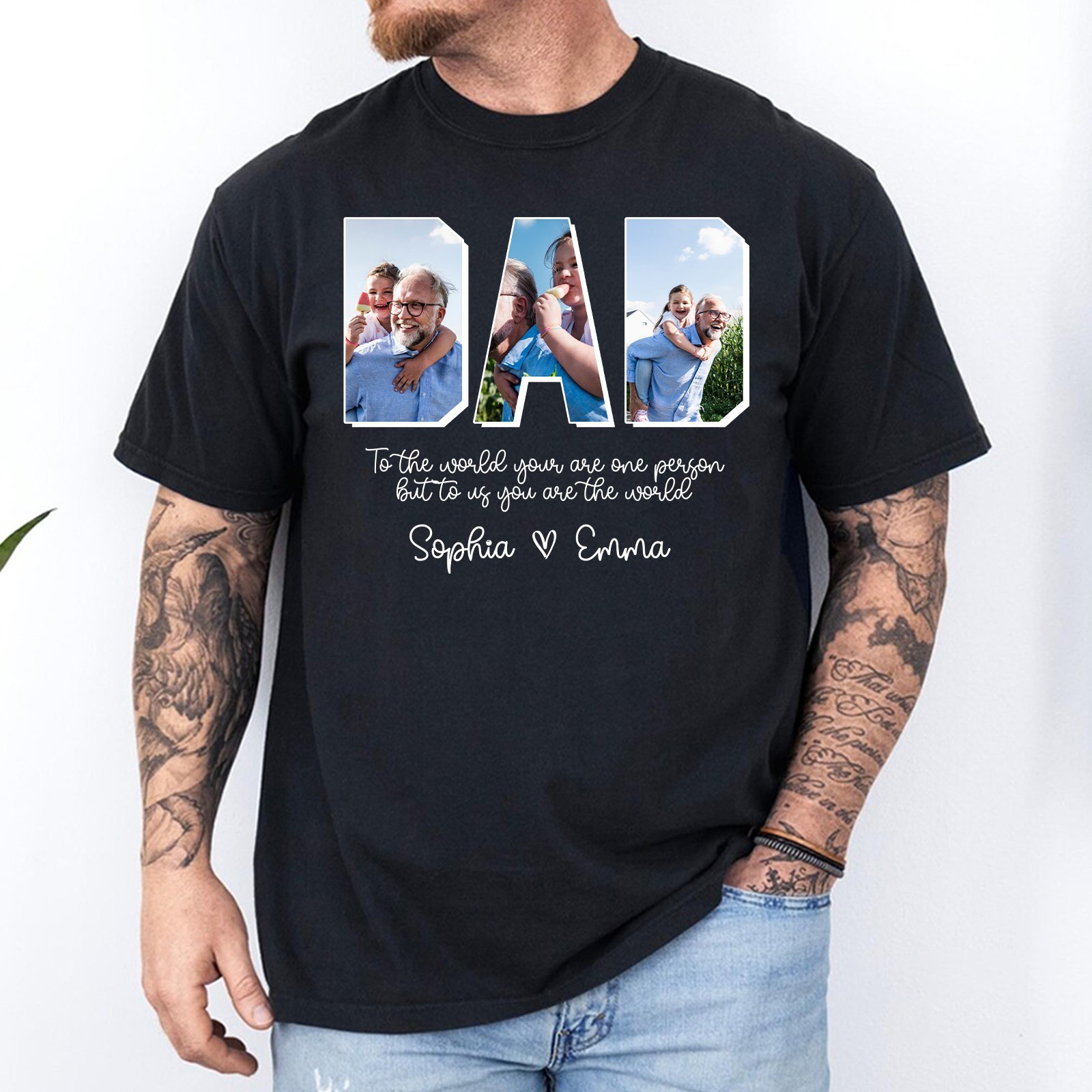 Custom Dad Photo Shirt Personalized Kids Name Fathers Custom Photo Gift Tee