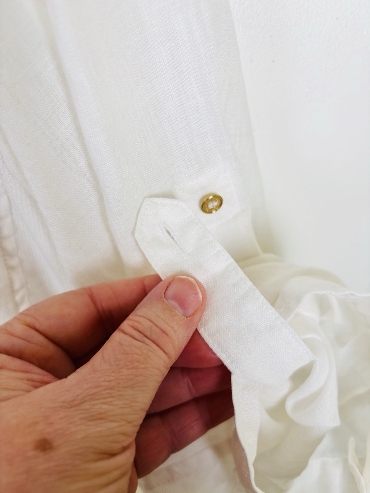 Calvin Klein Women XL White Linen Button Down Blouse Shirt Roll Tab Sleeve