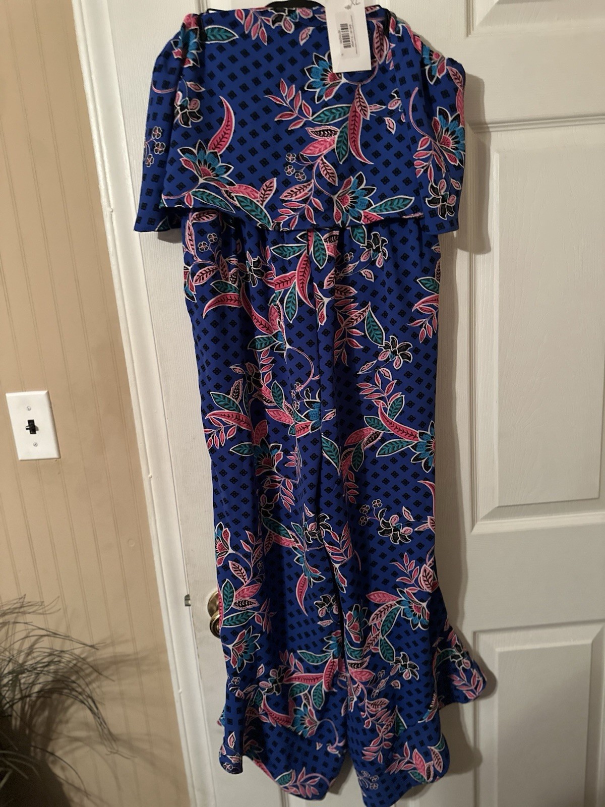 NWT Sugarlips Rayanne Indigo Floral Jumpsuit Strapless Ruffle Wide Leg Blue XL