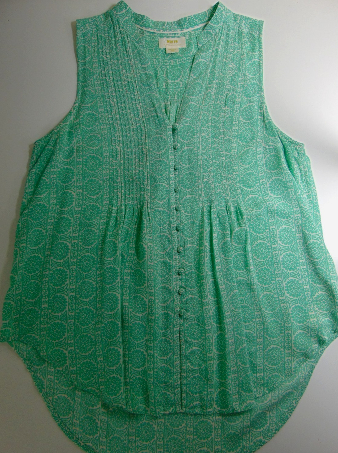 Maeve by Anthropologie Petunia Pintuck Sleeveless Top Blouse M Green Floral