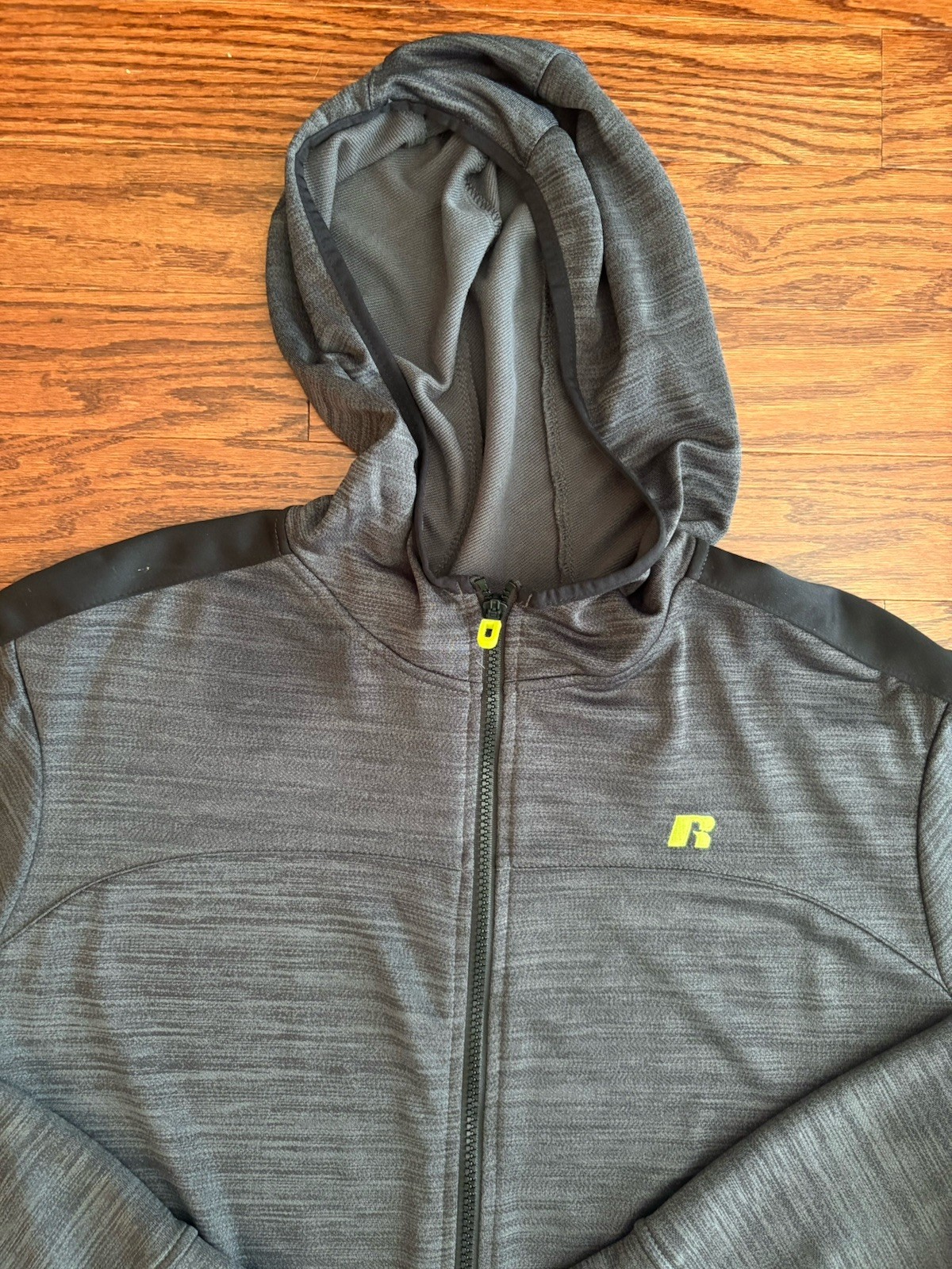 Russell Dri-power 360 full Zip Hoodie Men’s XL Gray Bungee Cord Hood Long Sleeve