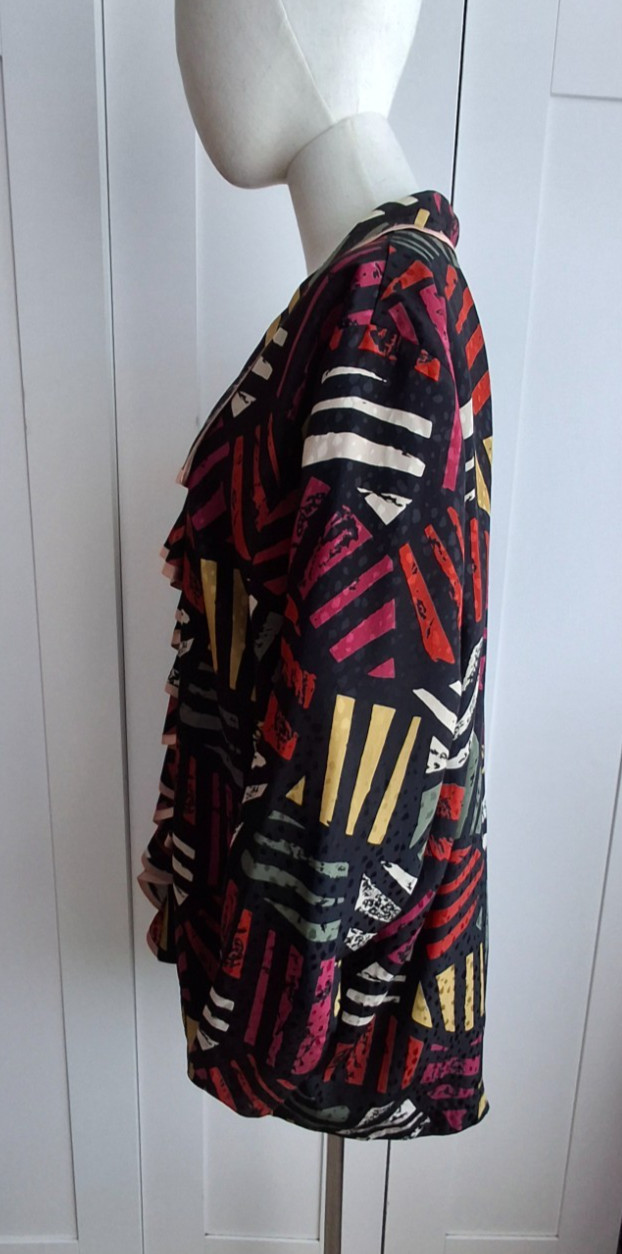 Vintage Designer John Bates London Jacket Ruffle Open Front Multicoloured Size L