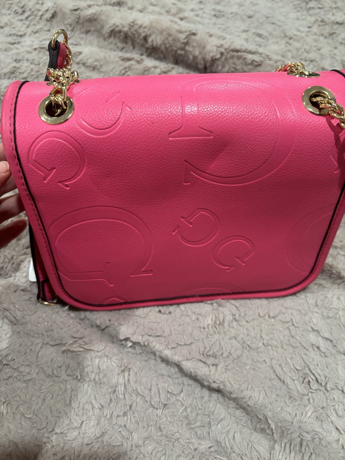 GUESS Pink Mini Crossbody Bag Embossed Logo Gold Chain Detachable Strap