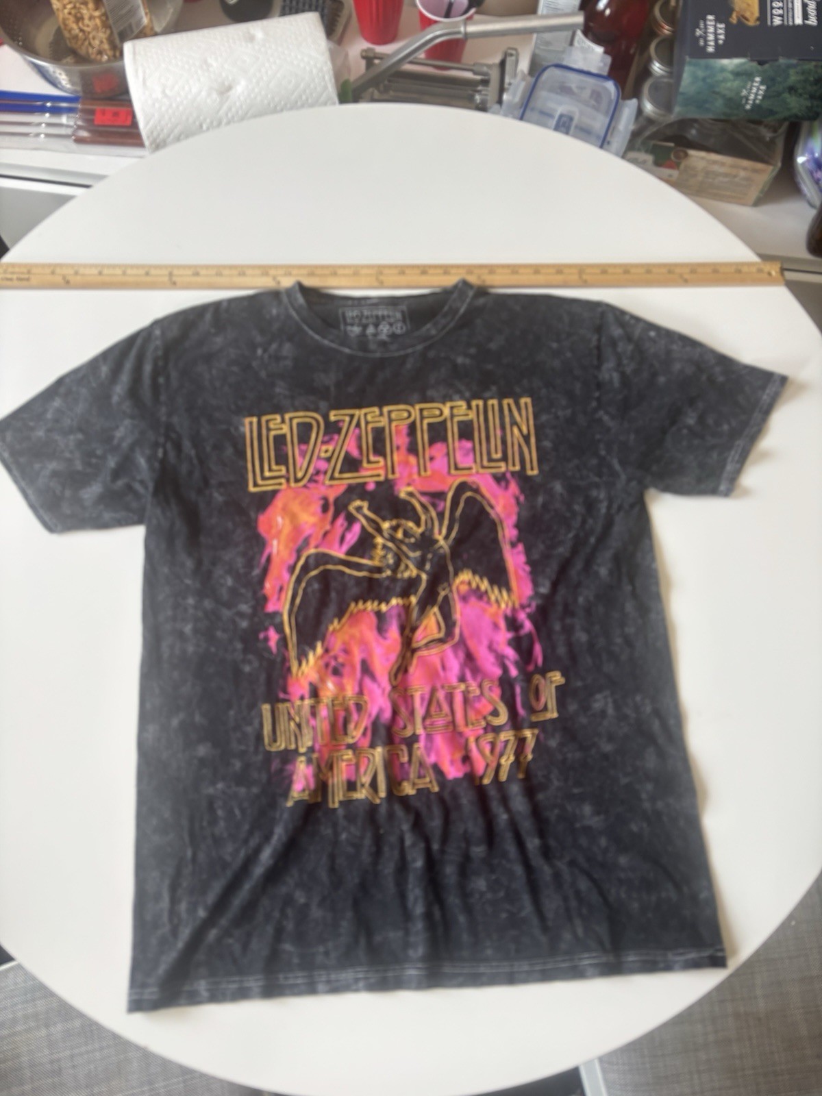 Led Zeppelin Mens Shirt SMALL Black BLEACH DYE JIMMY PAGE ROBERT PLANT NWT