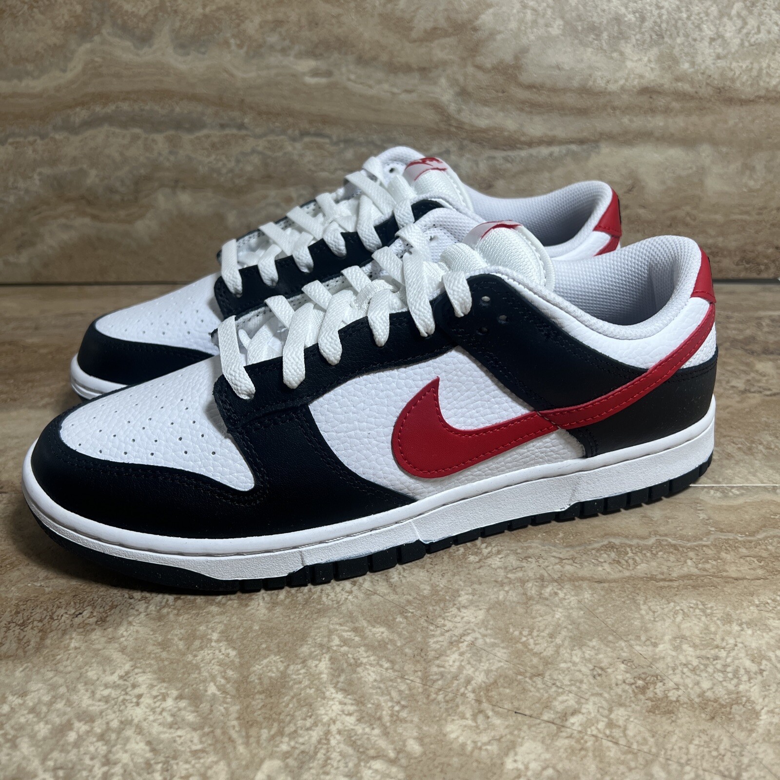 Nike Dunk Low Retro Red Swoosh Panda Black White Shoes Men’s Sizes 8-14