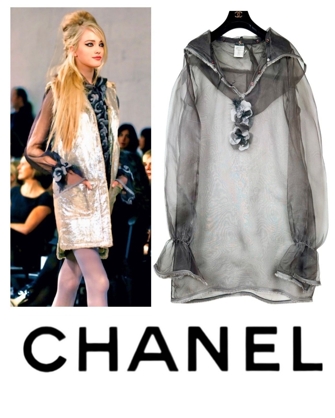 Chanel Vintage 2008 Black Sheer Jacket Coverup Dress 44 46 10 12 Swim Top M L