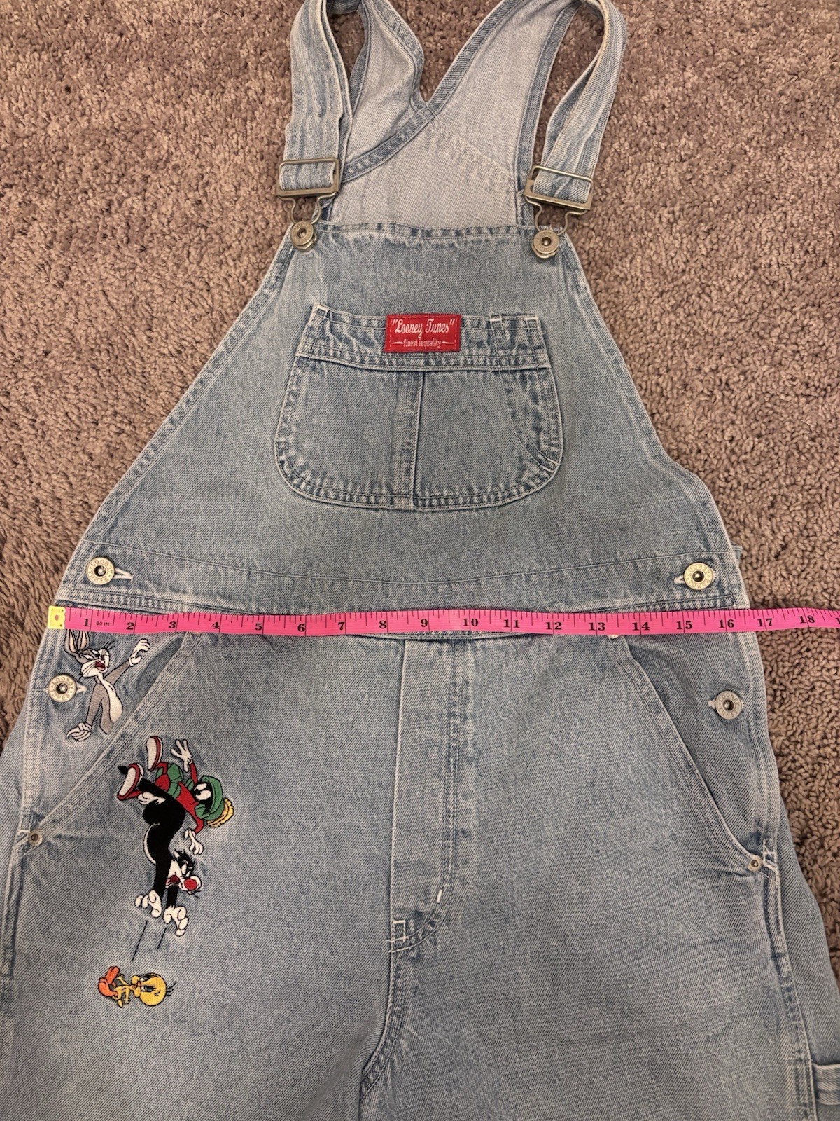 Warner Bros. Looney Tunes Denim Overall Romper Embroidered Blue Women’s S