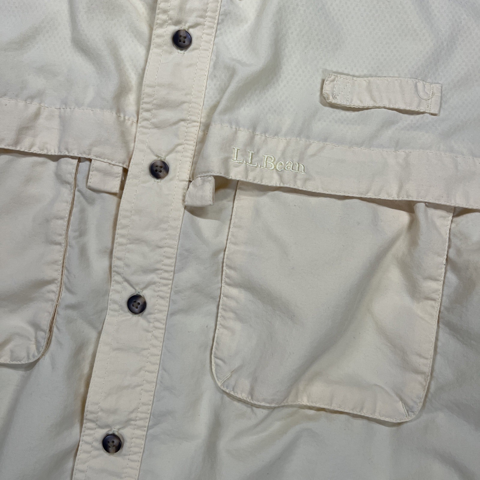 LL Bean Nylon/Poly Long Sleeve Hiking/Fishing Shirt Size Medium Reg Pale Yellow