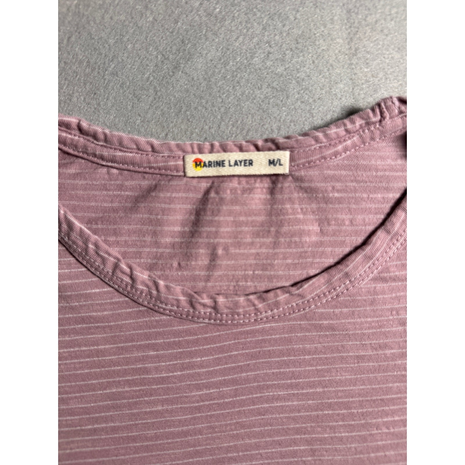 Marine Layer Pink and White Striped Crewneck Pocket T-Shirt Mens Size M/L