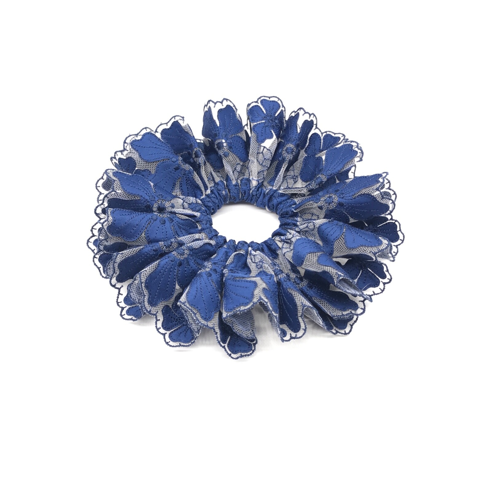 Daria L Floral Scrunchies Stylish Ponytail Holders Royal Blue Color Oversized