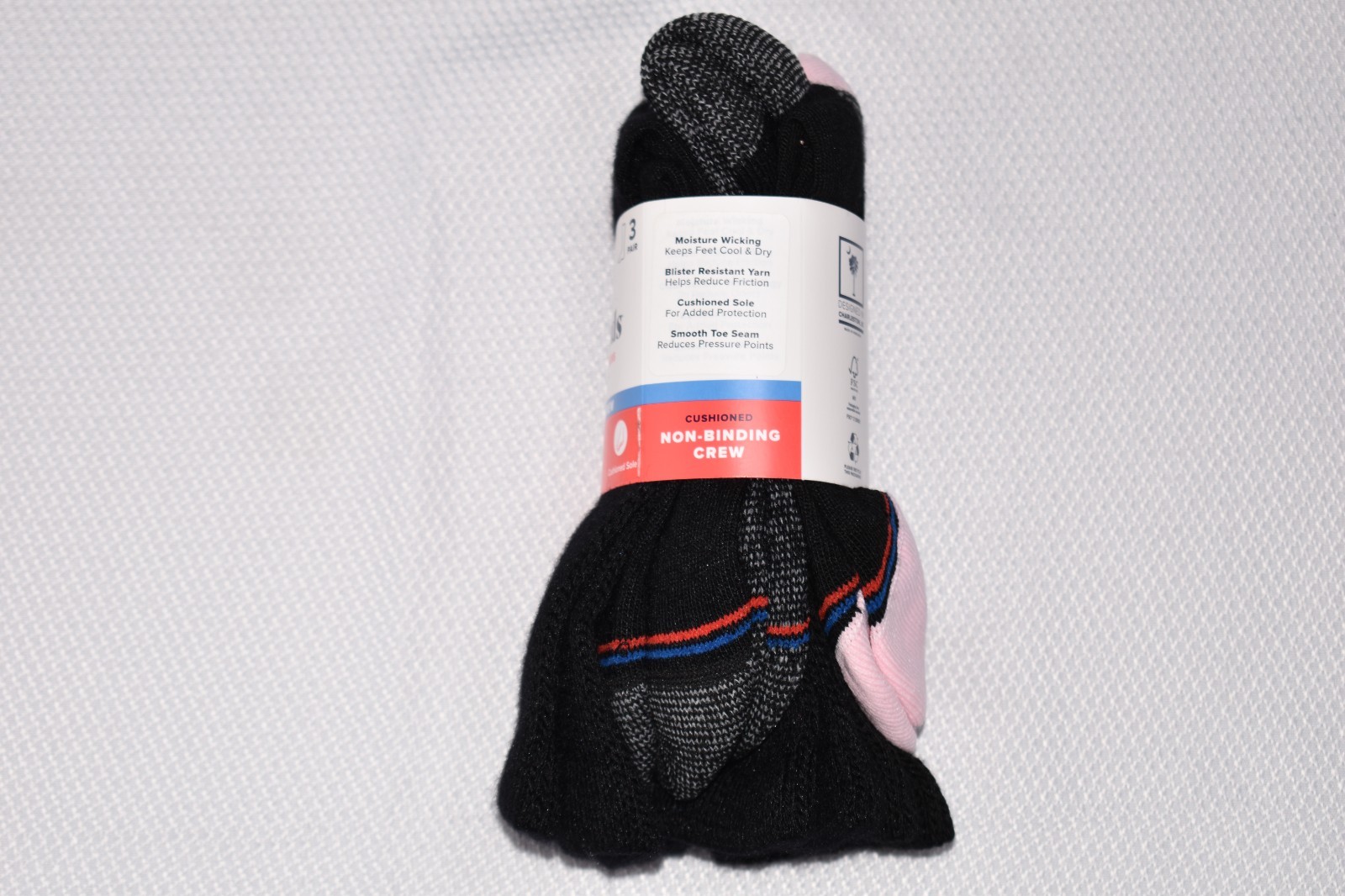 NWT MEDIPEDS 3-Pack Non-Binding Crew Socks Black and Pink