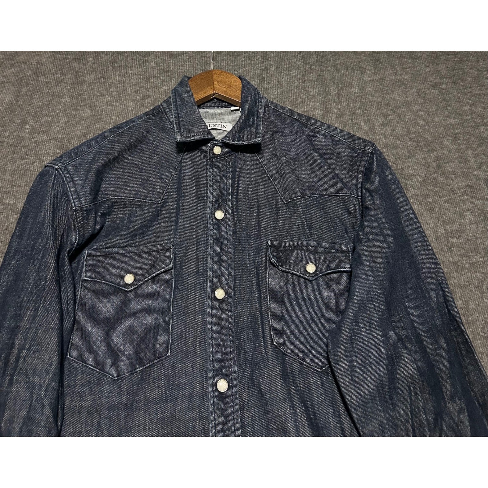 Gustin pearl snap denim shirt mens blue made in usa medium cotton western