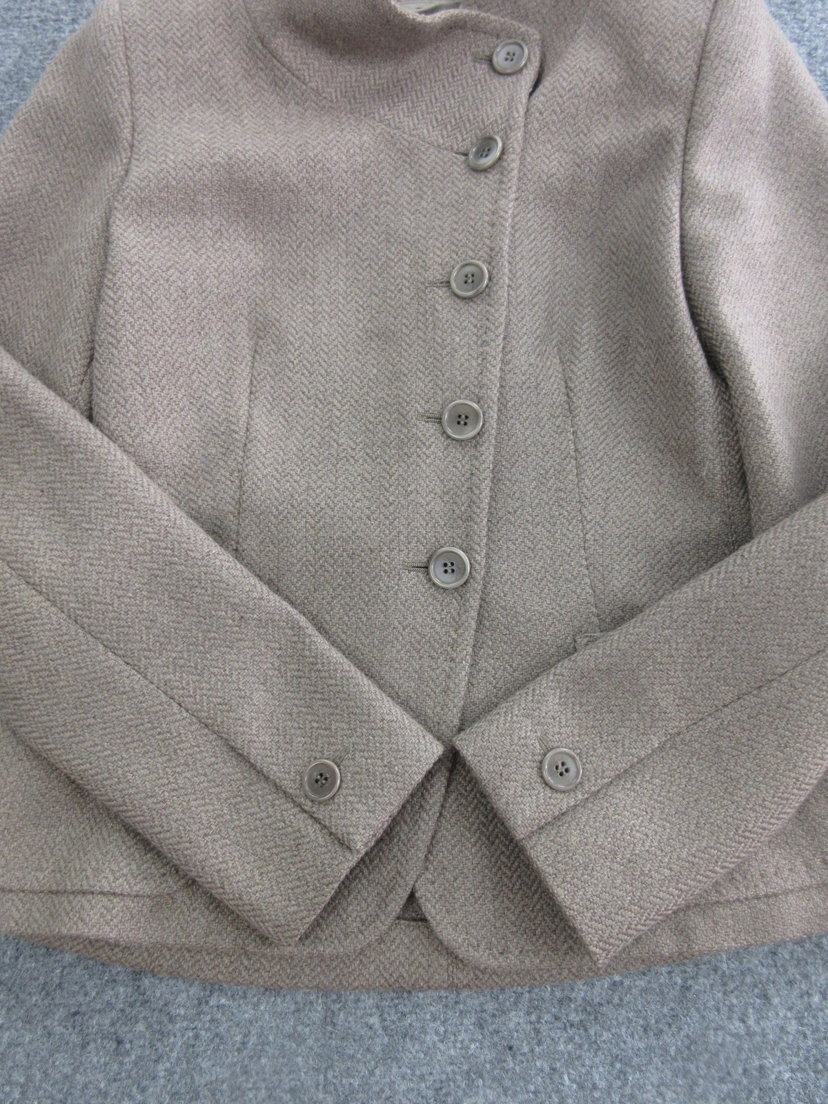 Max Mara Jacket Womens Small Beige Wool Herringbone Button Front Stand Collar