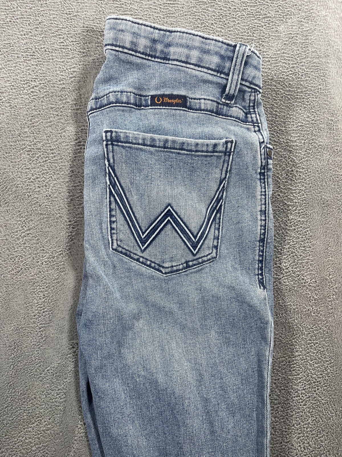 Wrangler Willow Riding Jeans Womens 9×34 Light Blue Bootcut Stretch Denim