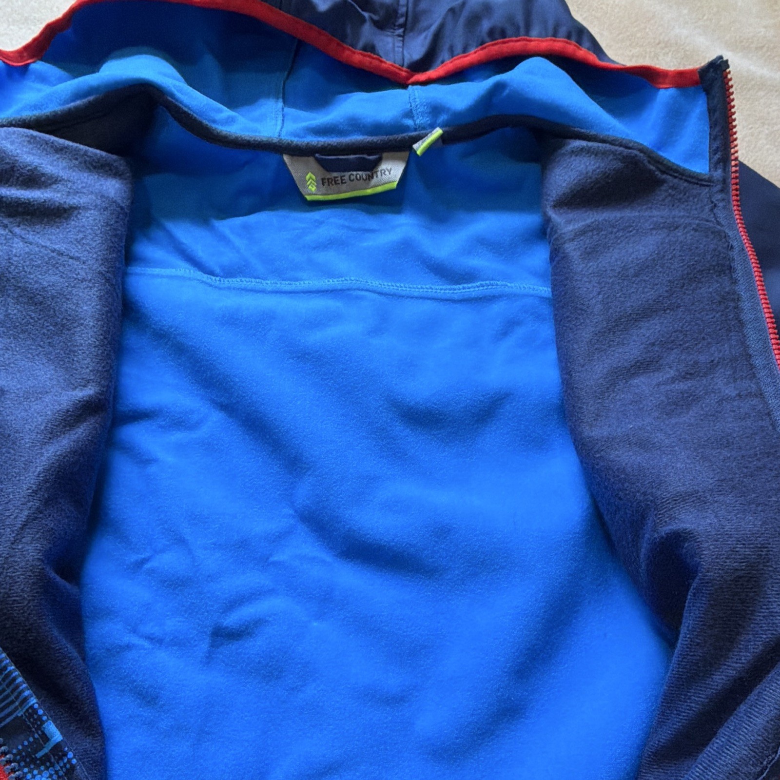 Free Country Boys Softshell Hooded Full Zip Jacket S Blue/Red Camo