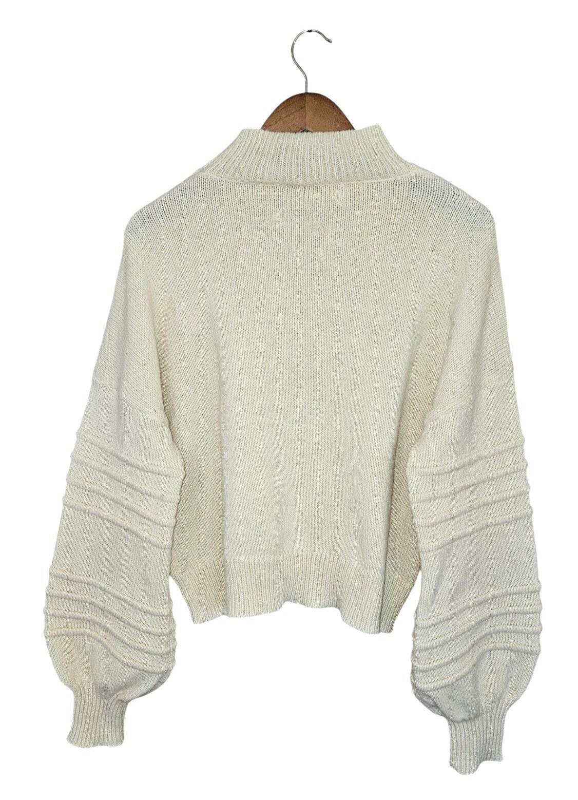 Boxy Chunky Knit Sweater Oversized Cropped Ribbed Balloon Sleeves Womens M
