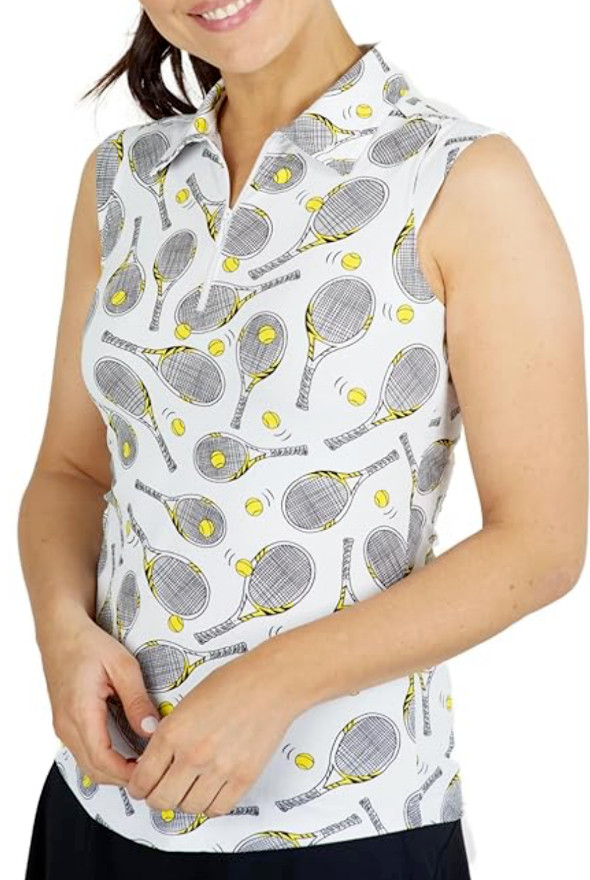 NWT IBKUL Golf Tennis Print 1/4 Zip Top Shirt XS S M L XL 2X White Activewear T2