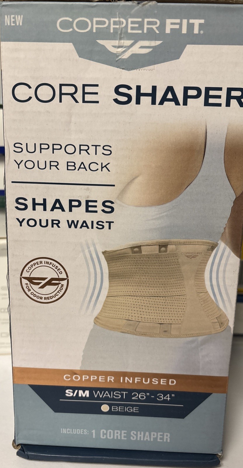 COPPER FIT Core Waist Belt Trainer Shaper Women Beige S/M Waist 26″-34″