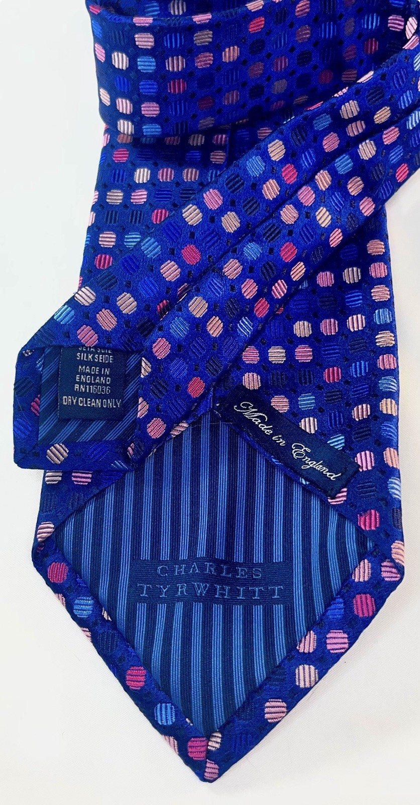 CHARLES TYRWHITT Tie 3.5×61 Woven Geometry Polka Dots Stripe made in England