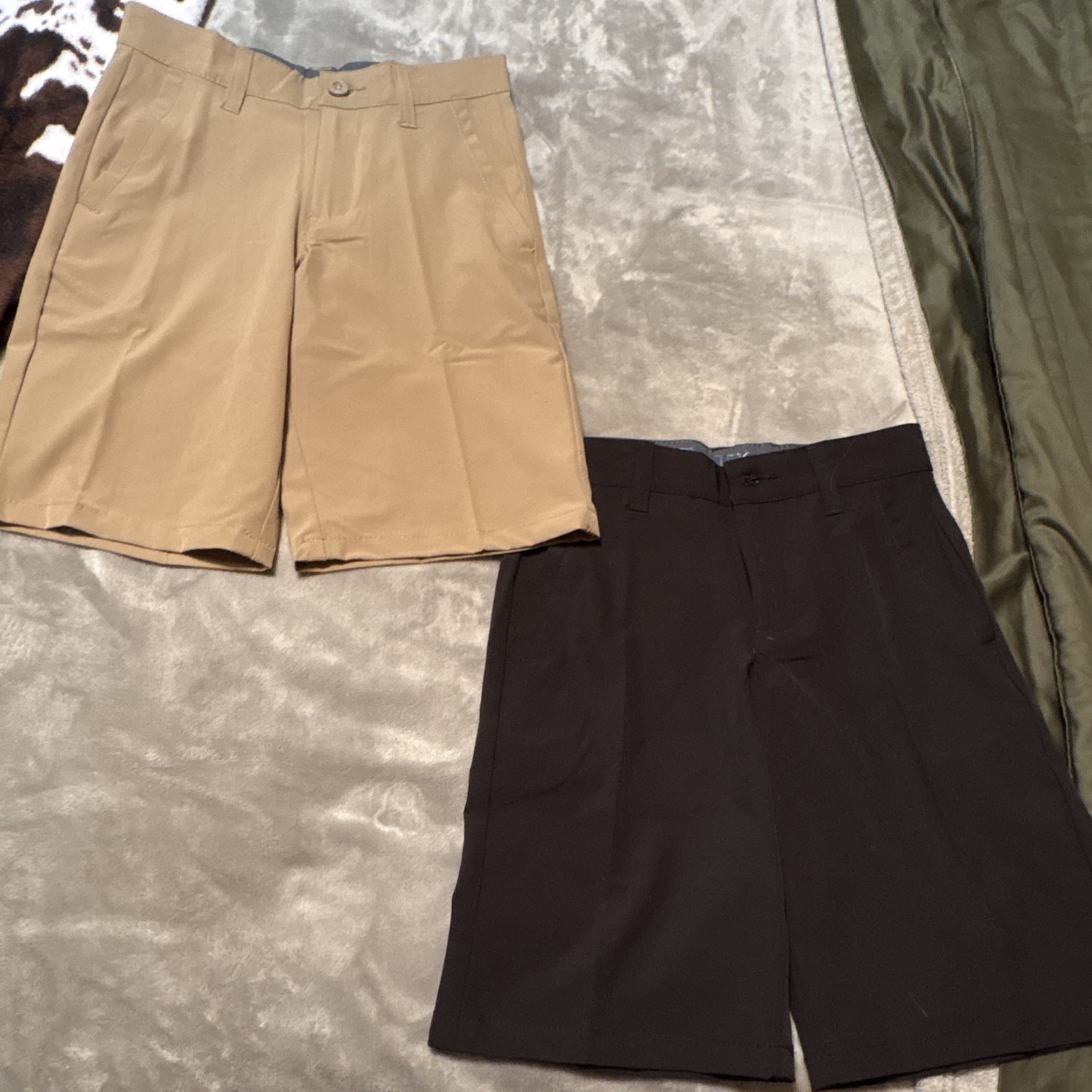 Reel Legends boys 1 Beige and 1 Black Shorts dri fit Zip Pockets