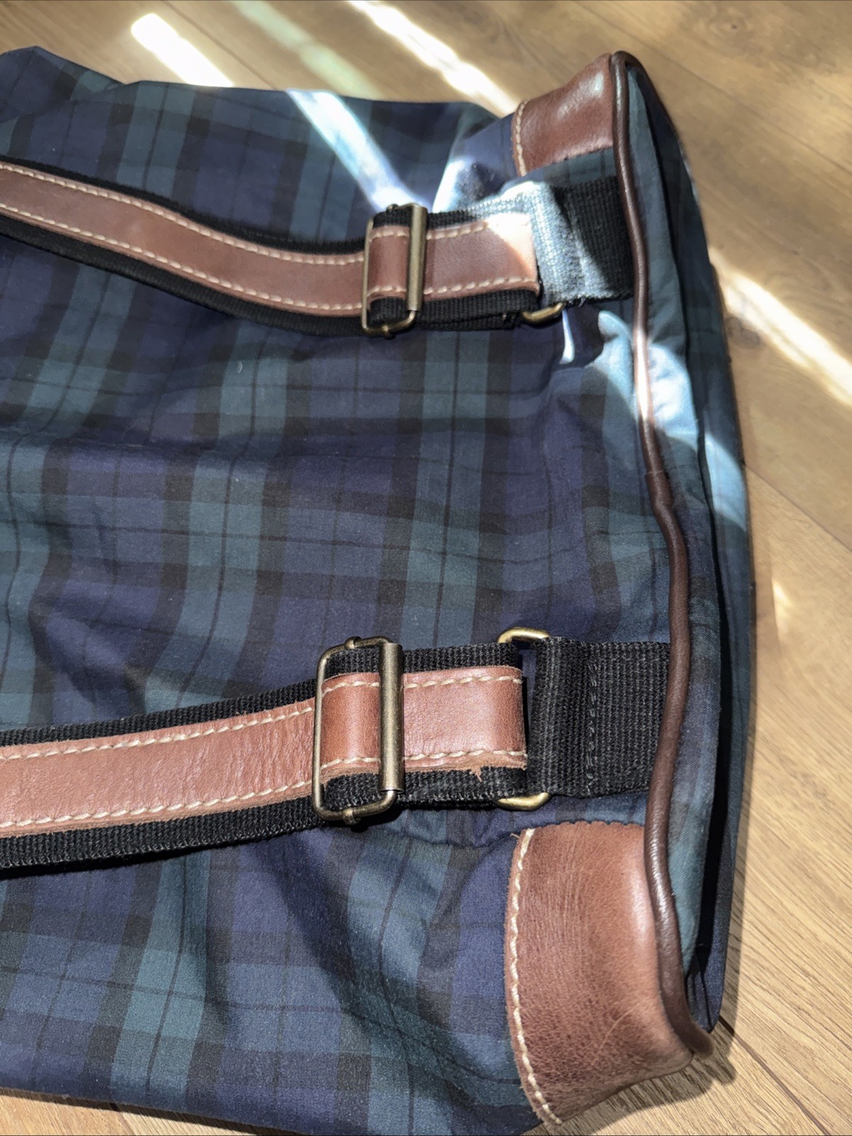 Vintage Eddie Bauer Leather Plaid Turn Lock Large Daypack Rucksack Backpack Rare