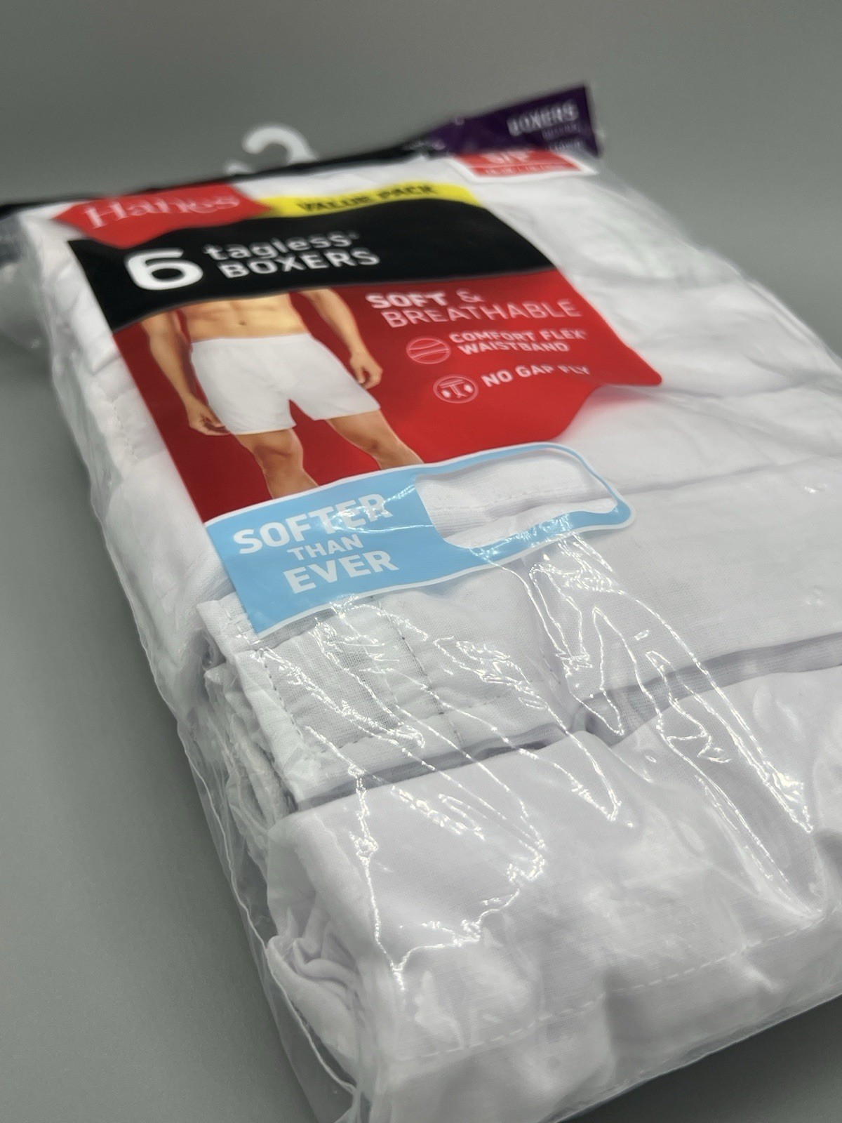 6-Pack HANES Men’s S/P Tagless Woven White Boxers Soft Breathable No Gap Fly