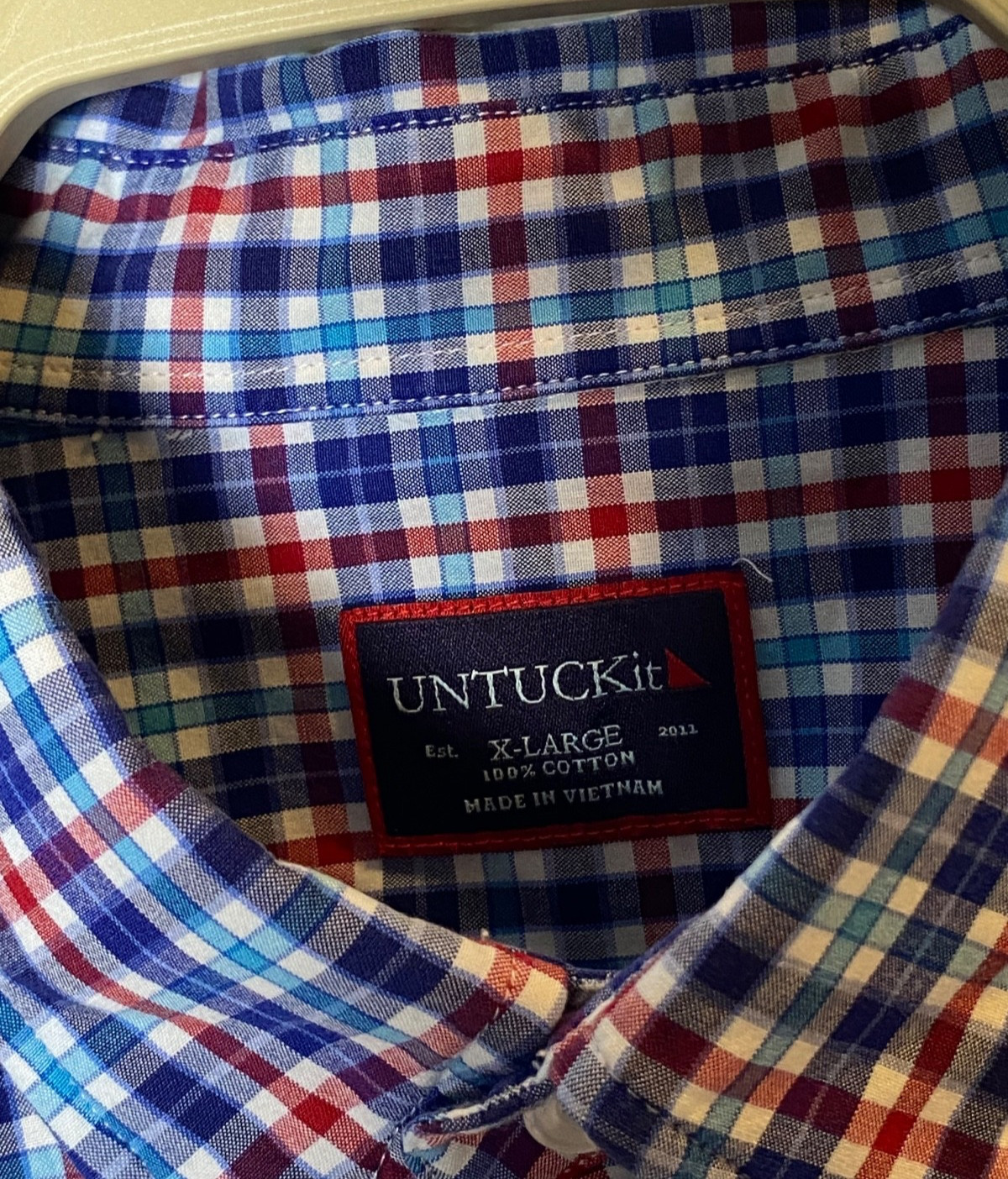 Untuckit Men’s Blue Plaid Long Sleeve Button Up Shirt Size XL