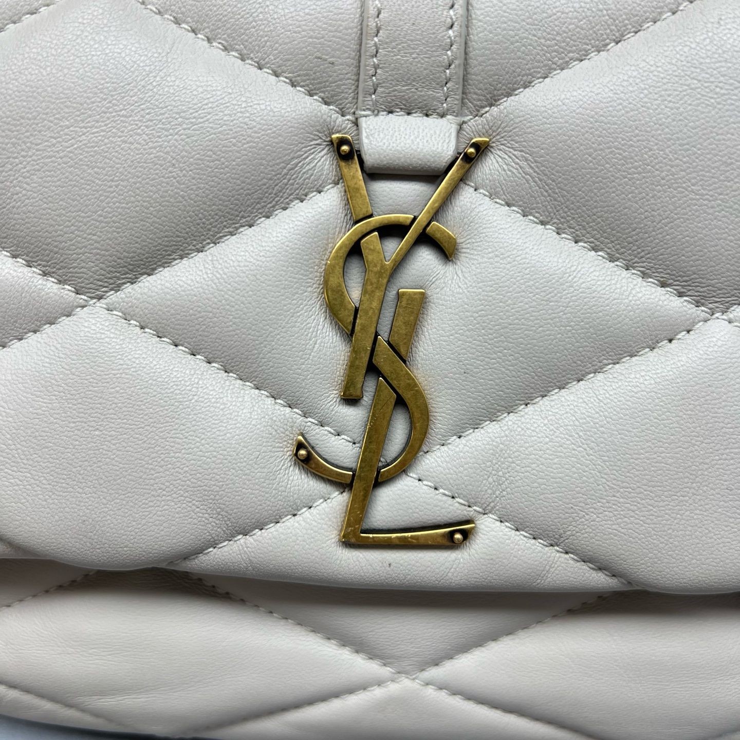 Saint Laurent Puffer Hobo Shoulder Bag White Leather GHW Adjustable Strap Auth