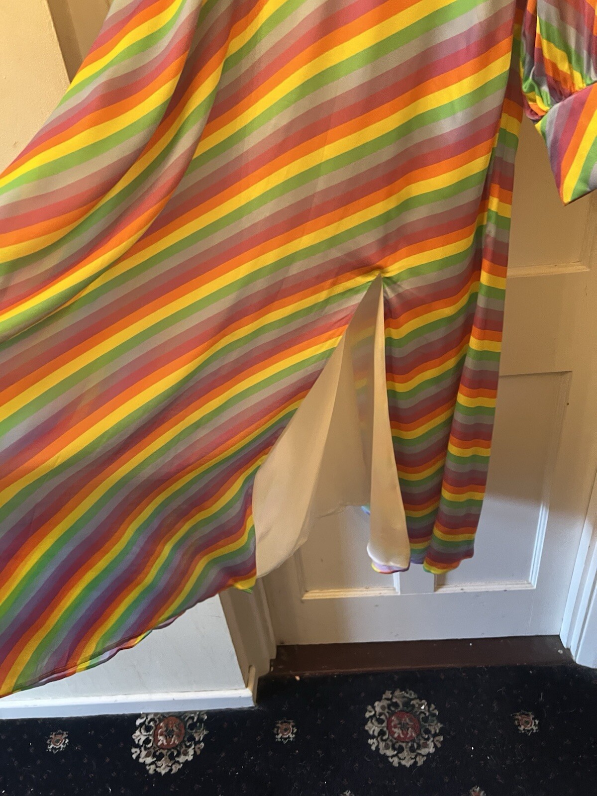 New Olivia Rubin Nessie Prism Stripe Silk Satin Print Midi Dress,UK 14