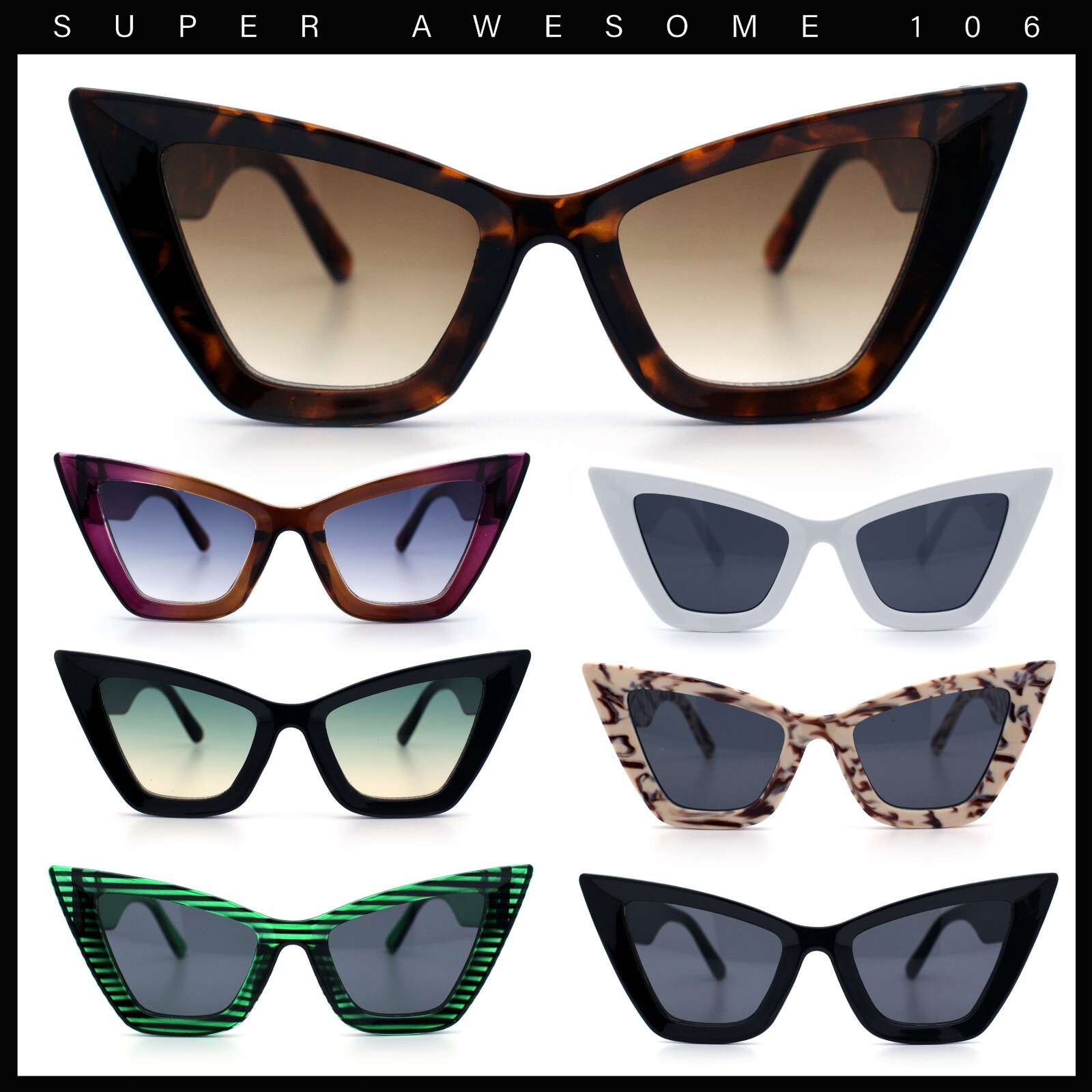 Womens Retro Large Gothic Cat Eye Thick Plastic Retro 80s Squared Sunglasses
