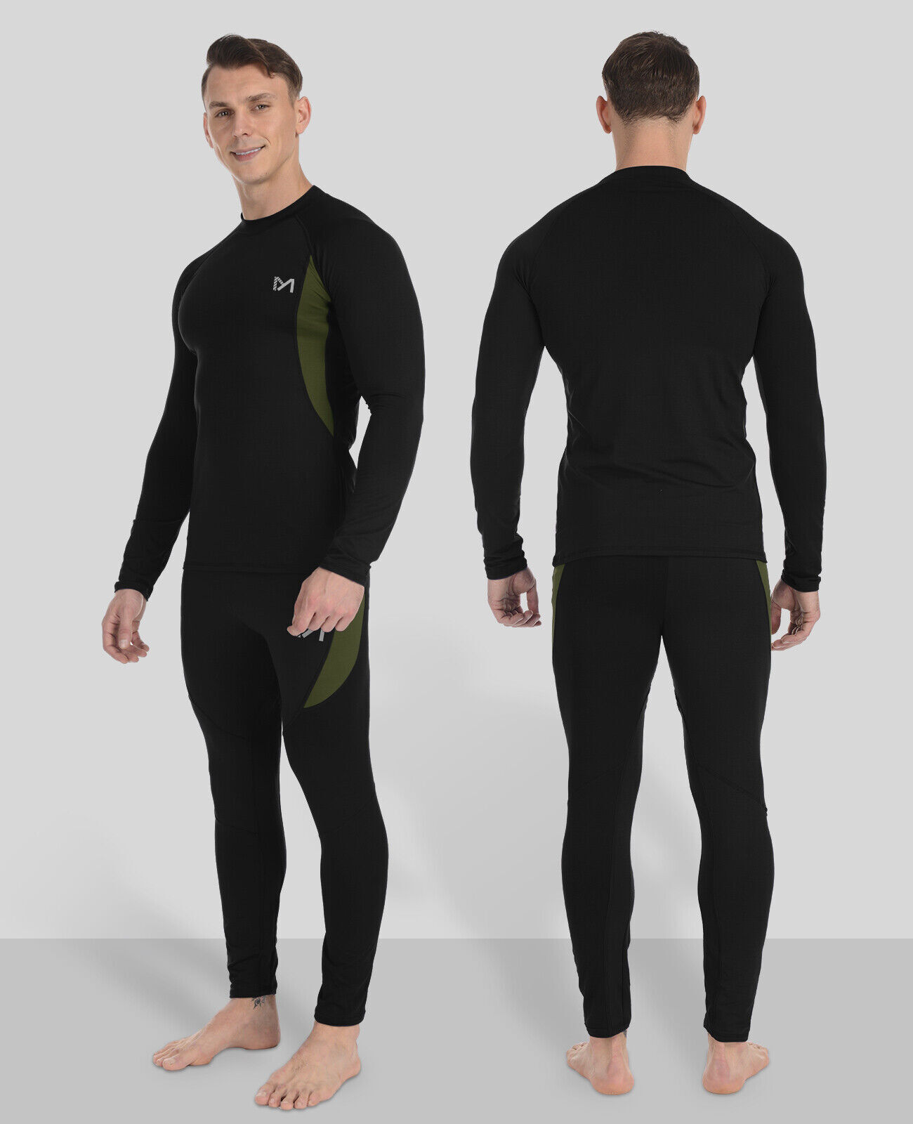 Mens Sport Thermal Underwear Set Long Sleeve Thermals T Shirt + Long Johns