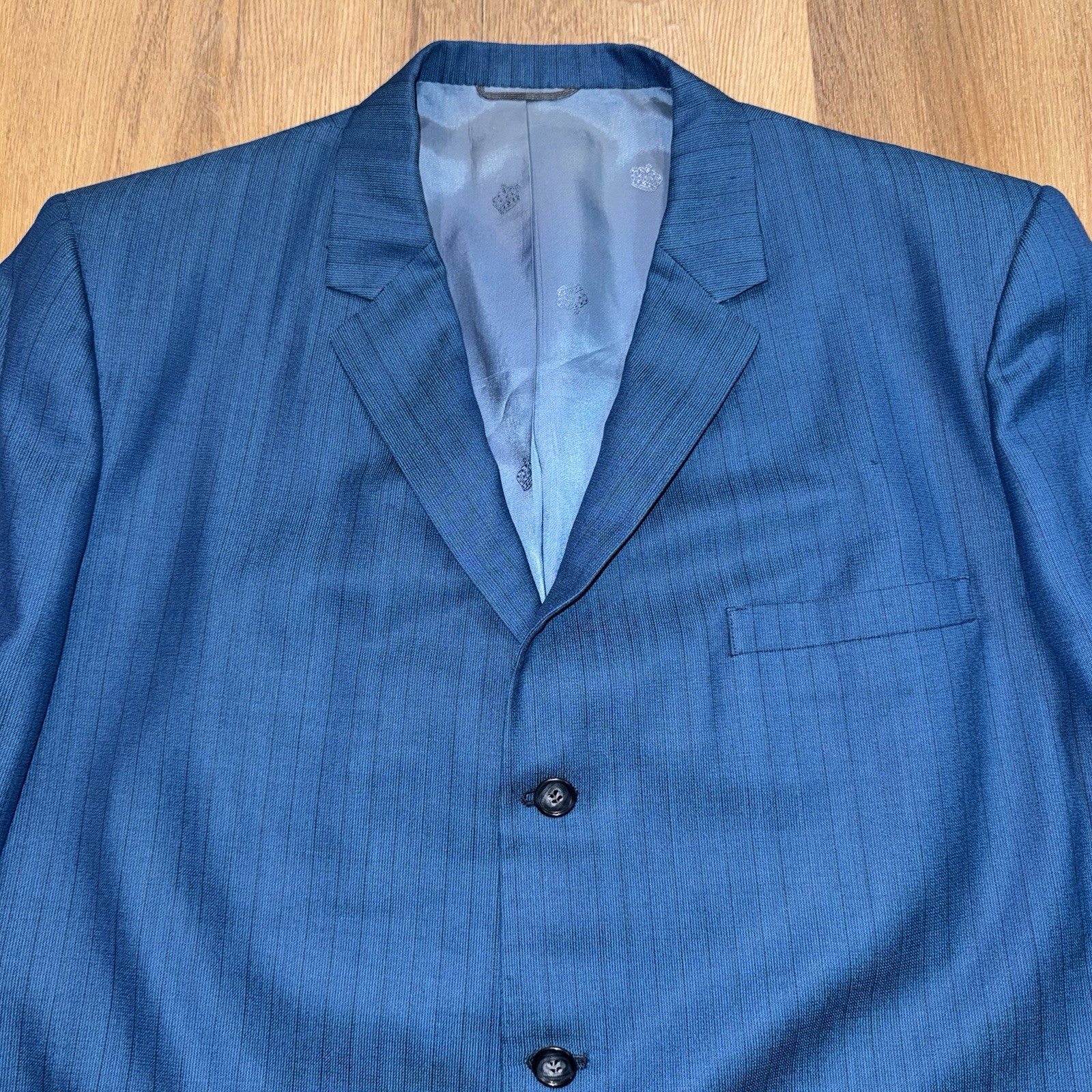 Vtg 50s 60 Sears Suit Mens 46 Long Jacket 40 28 Pants Kings Crown MCM Wool Blue