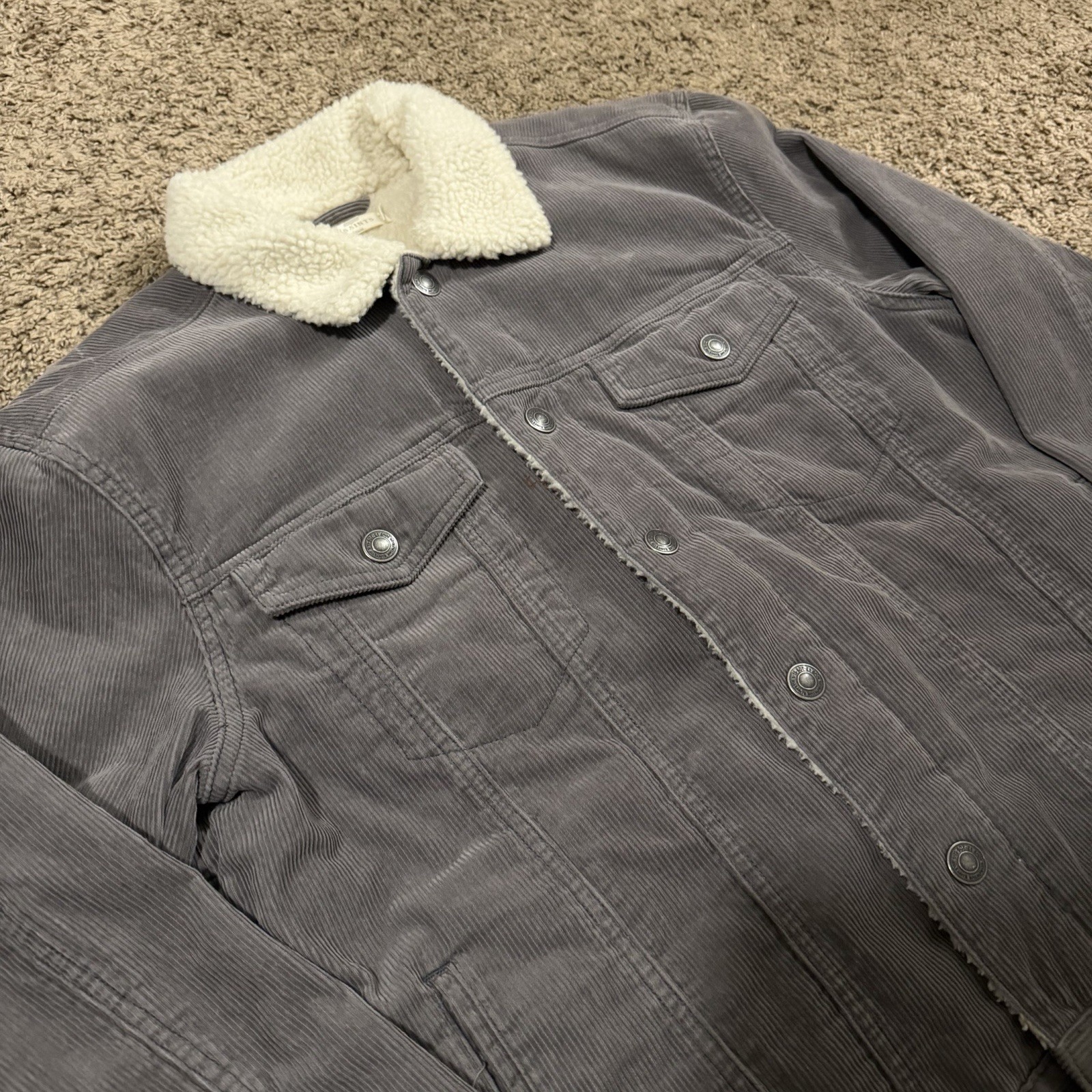 2000s Allsaints Sherpa Lined Grey Designer Button Up Jacket Size Medium