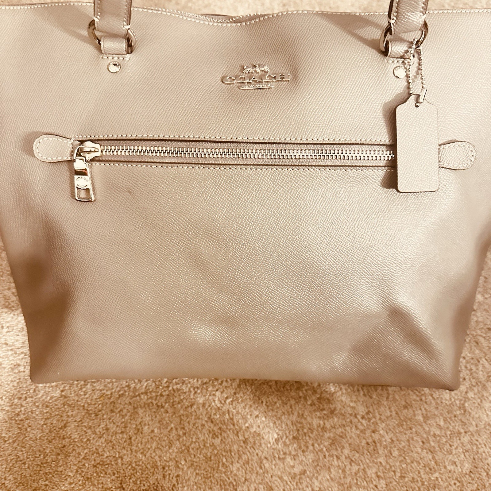Coach Gallery Tote Large Crossgrain Leather Gray Zip Top Shoulder Bag F79608 EUC
