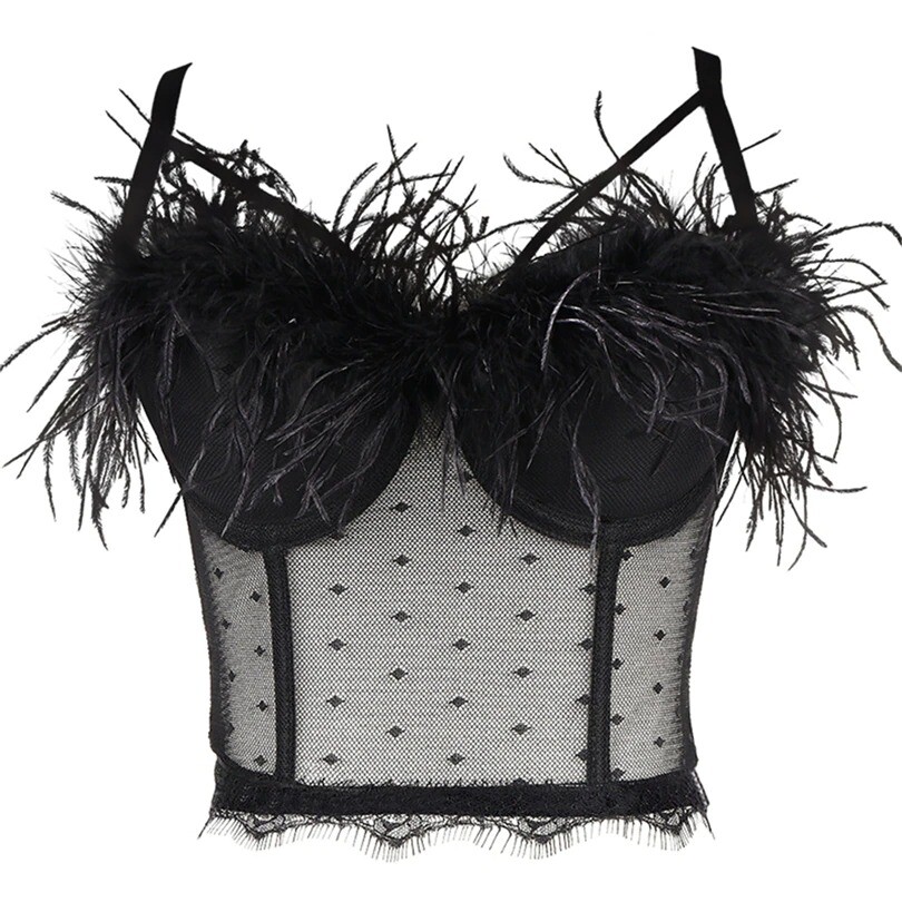 Sexy Mesh Lace Bustier Crop Top Women’s Bow Nightclub Festival Party Corset