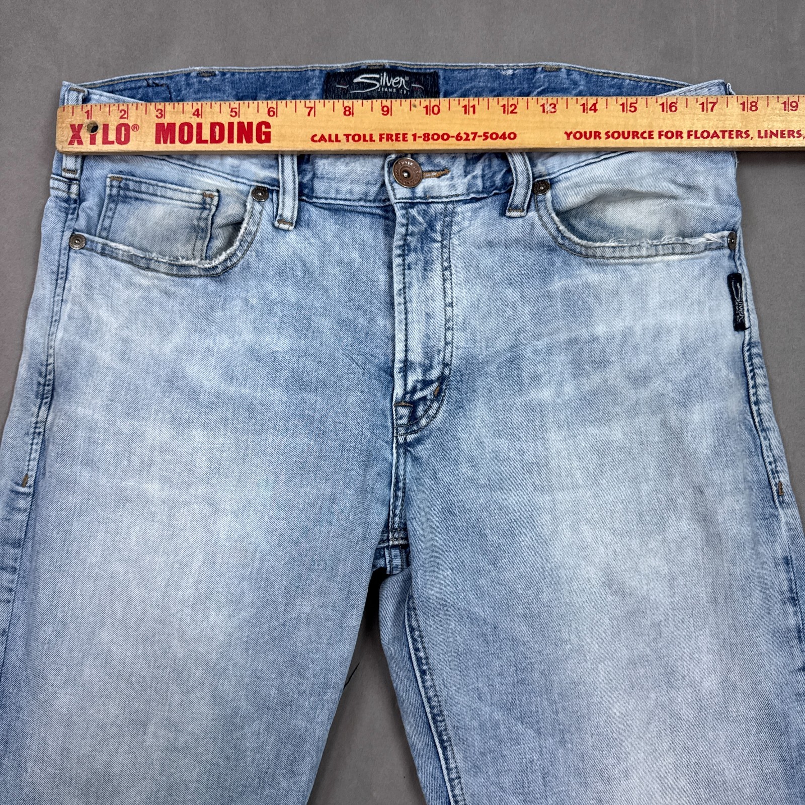 Silver Jeans Mens 34×34 Blue Craig Washed Out Faded Denim Pants Stretch Stone