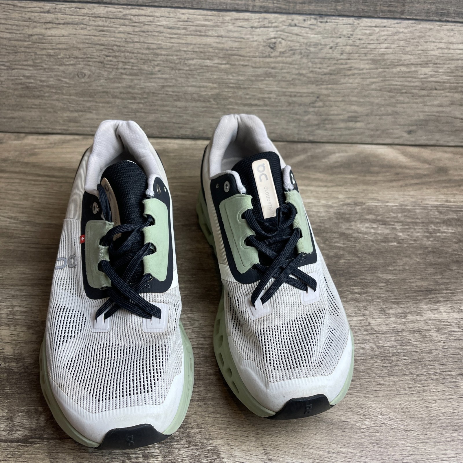 On Cloudstratus 39-98997 Women 9 Running Shoes White Black Sage Athletic Sneaker