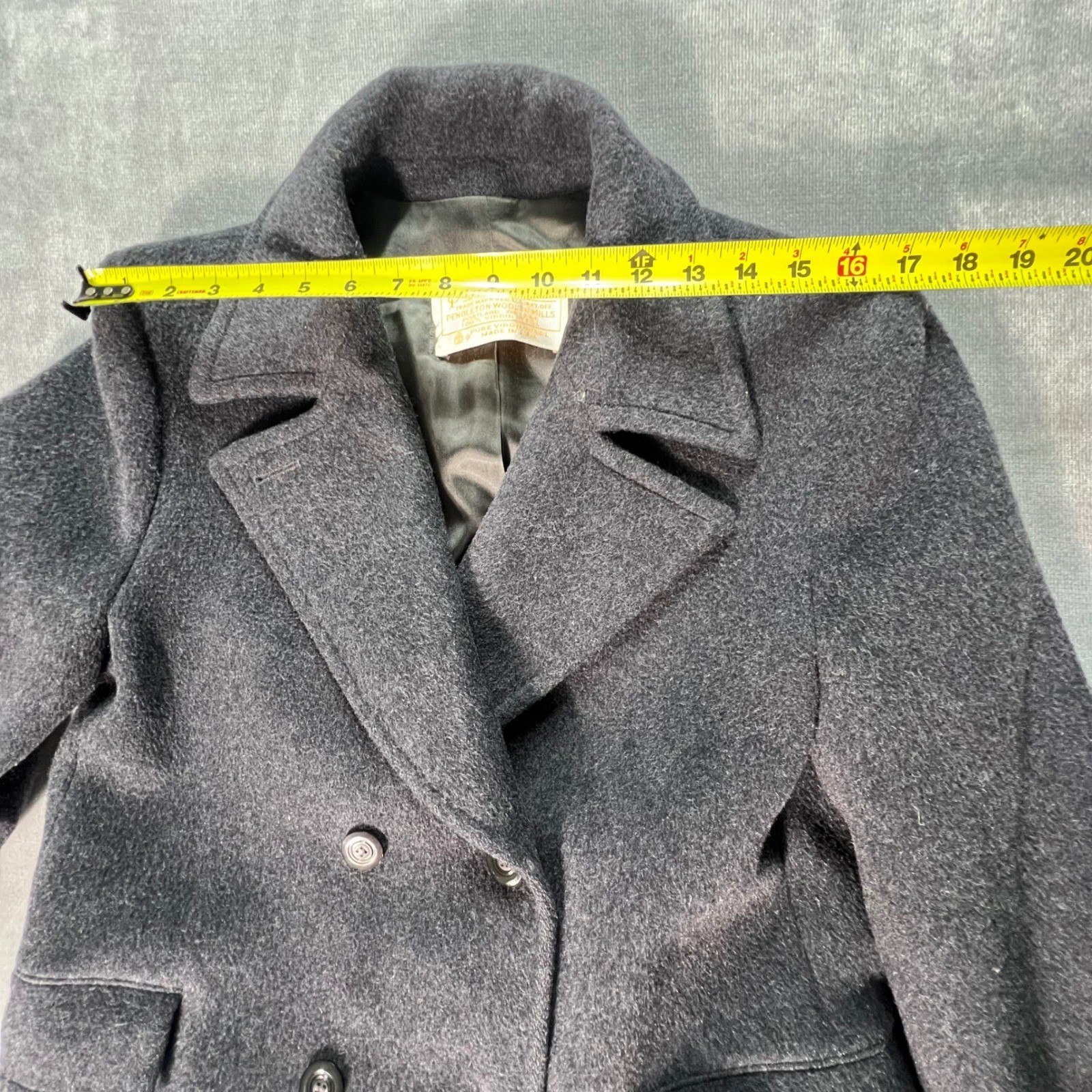 Pendleton Vintage Womens Gray 100% Virgin Wool Double Breasted Long Trench Coat