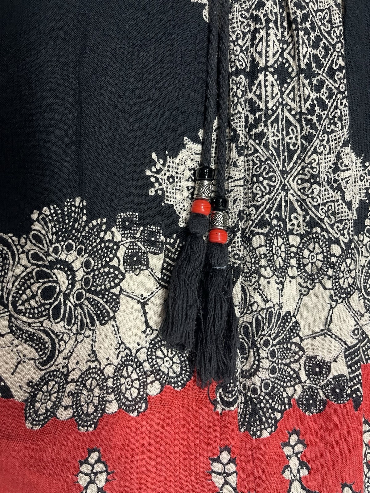 Angie Cold Shoulder Crochet Tassel Bell Sleeve Top Hippie Boho Size M Paisley