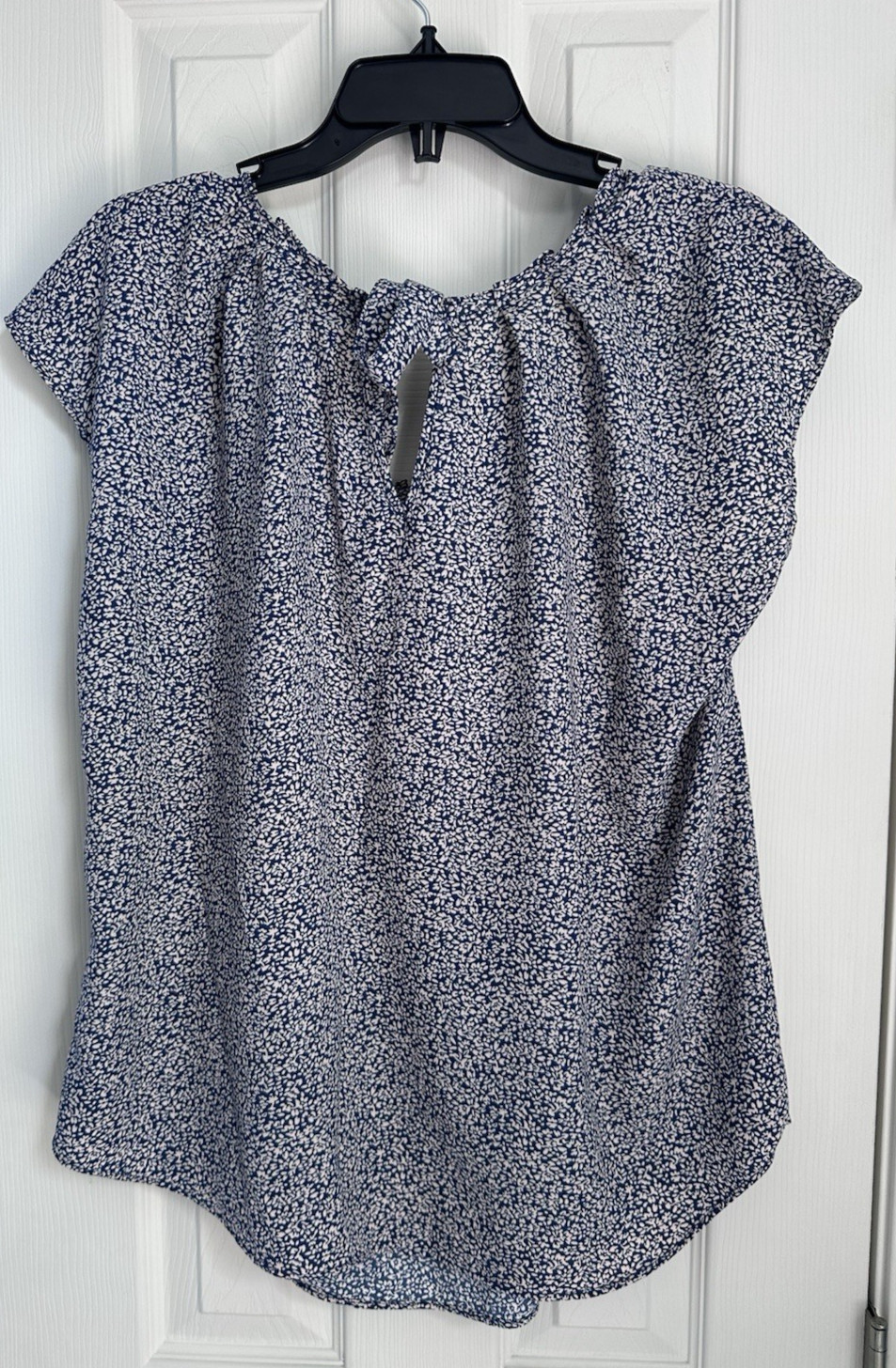 LC Lauren Conrad Blouse Womens XL Pink Blue Floral Cap Sleeve Tie Back Top