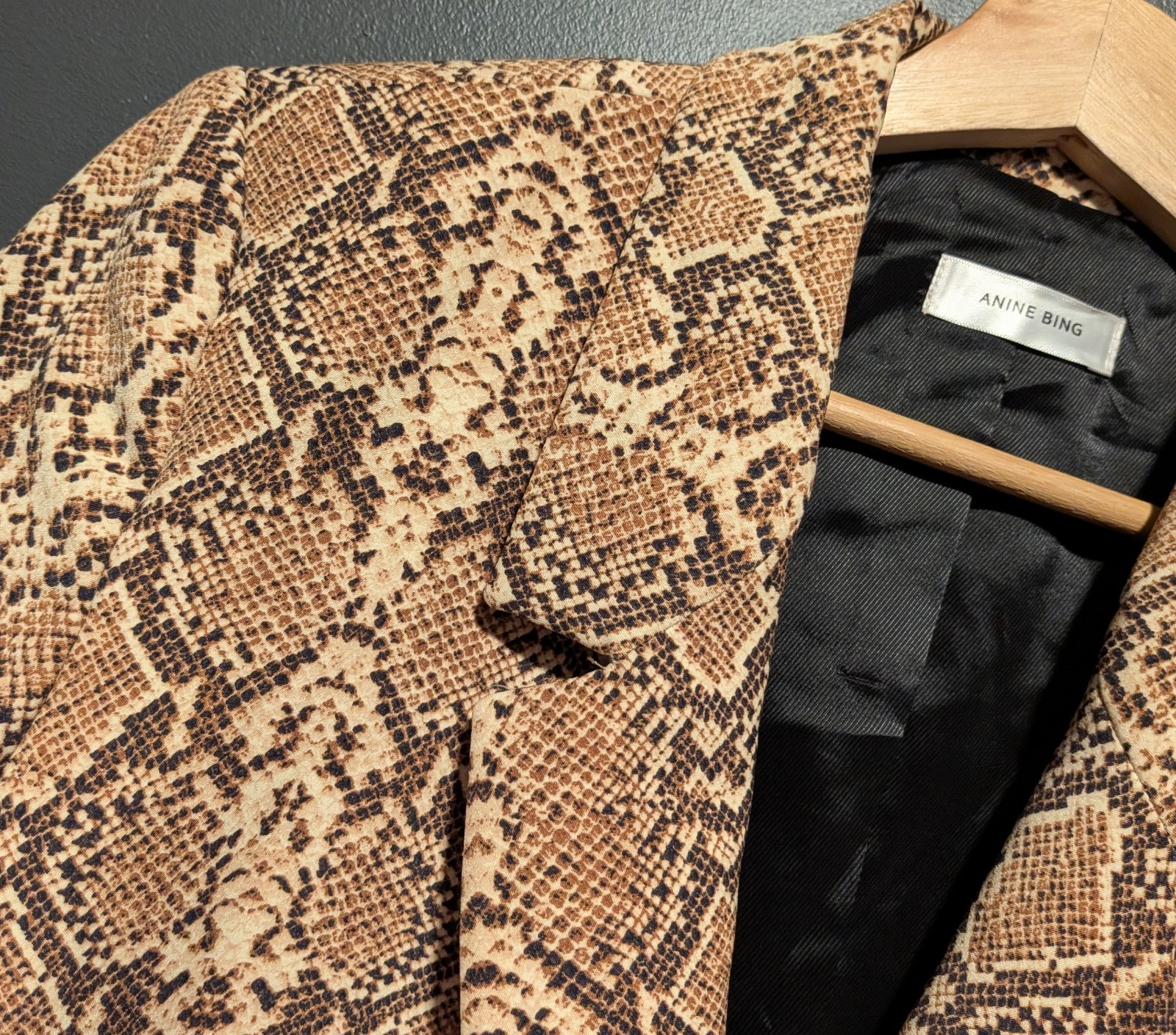 Anine Bing Madeleine Python Print Oversized Double Breasted Blazer Size L – NWOT