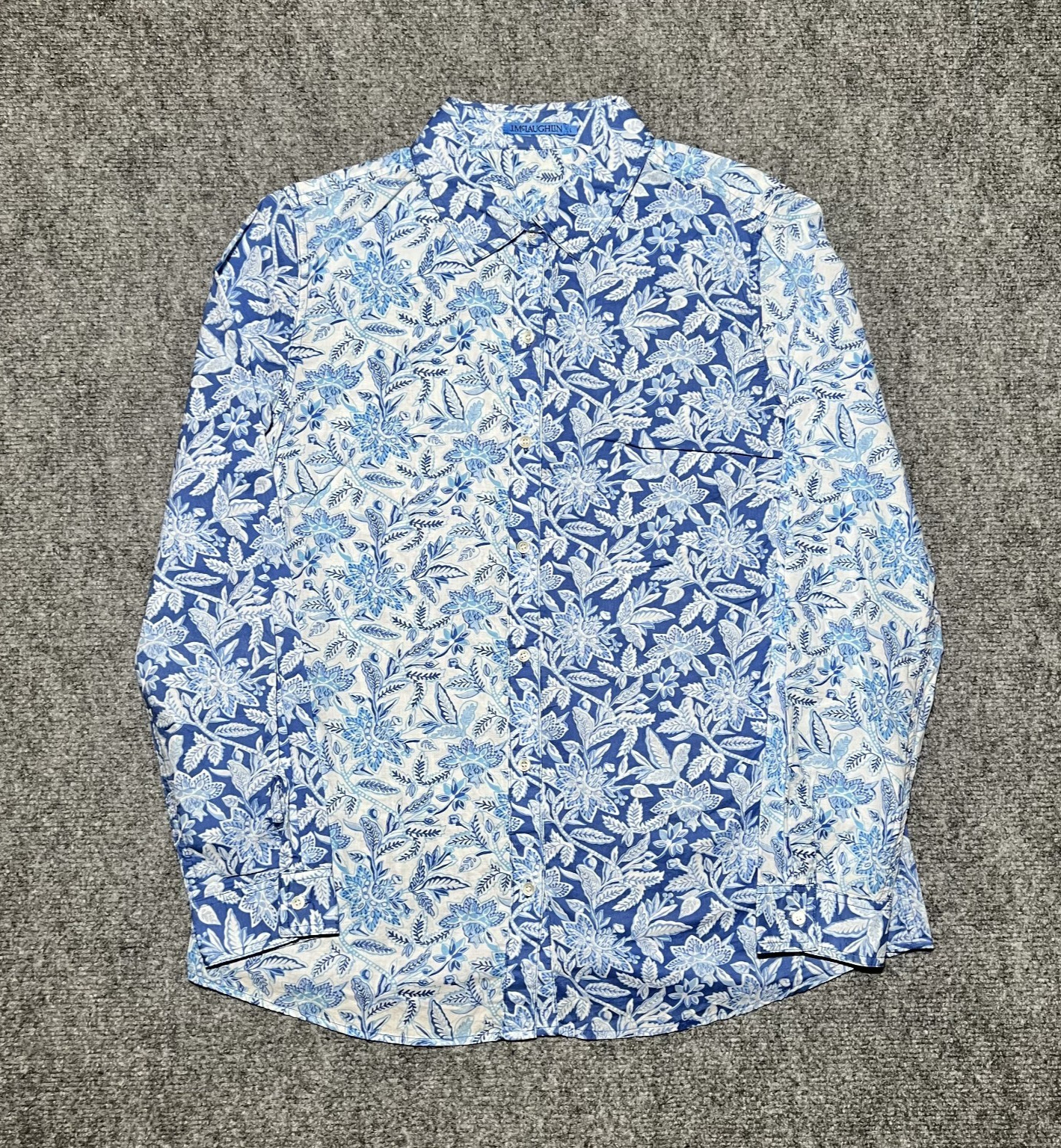J McLaughlin Floral Button Front Shirt Womens Large Blue Cotton Top Long Sleeve