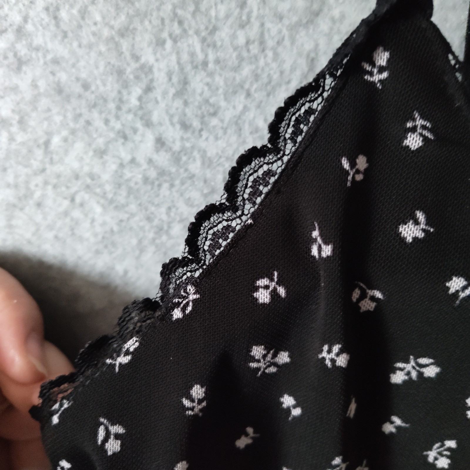 Black Floral Dress Empire Waist Thin Strap Sz L (12-14) Grunge Boho Fairy Twee